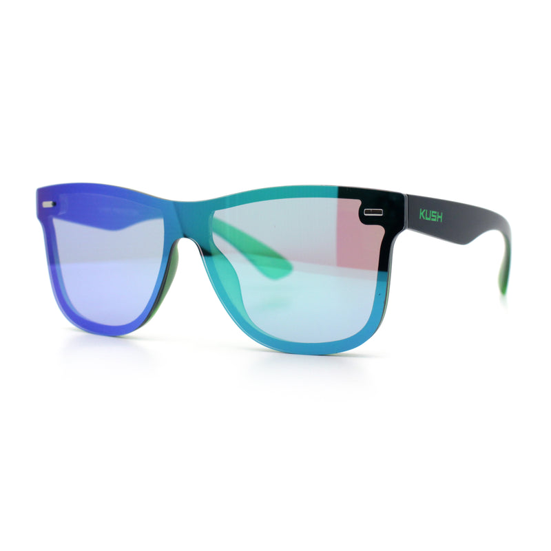 Kush Premium Mens Shield Horn Rim Mirror Lens Sunglasses