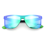 Kush Premium Mens Shield Horn Rim Mirror Lens Sunglasses