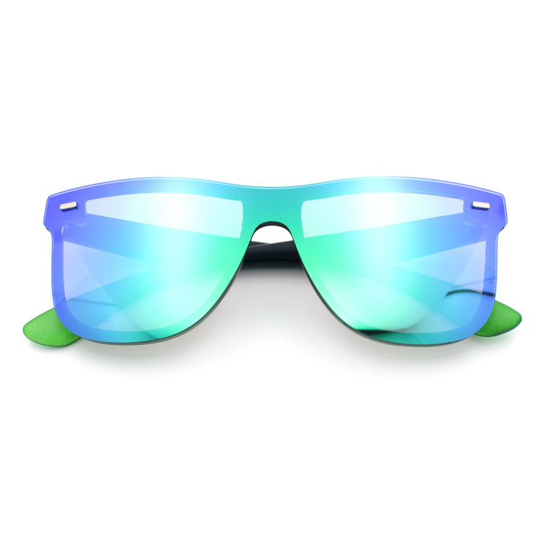 Kush Premium Mens Shield Horn Rim Mirror Lens Sunglasses