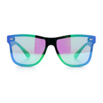 Kush Premium Mens Shield Horn Rim Mirror Lens Sunglasses