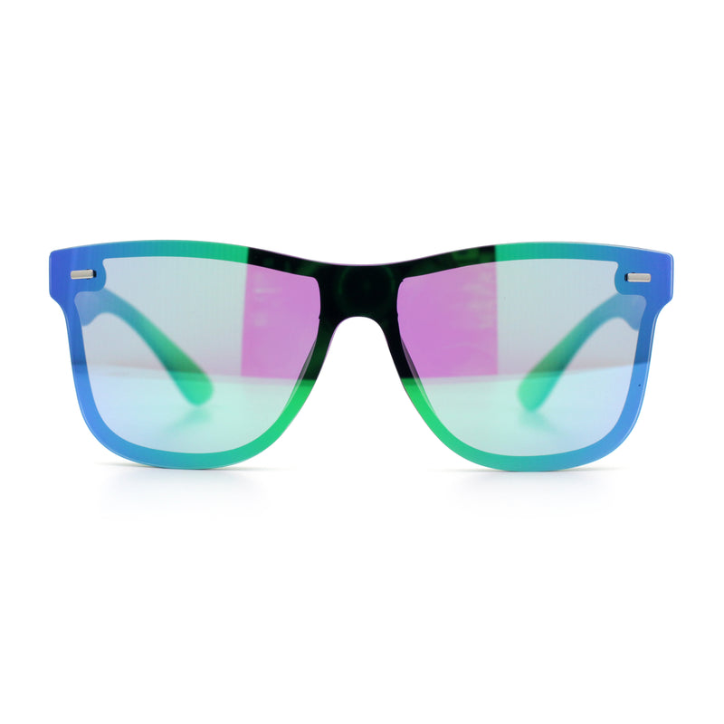 Kush Premium Mens Shield Horn Rim Mirror Lens Sunglasses