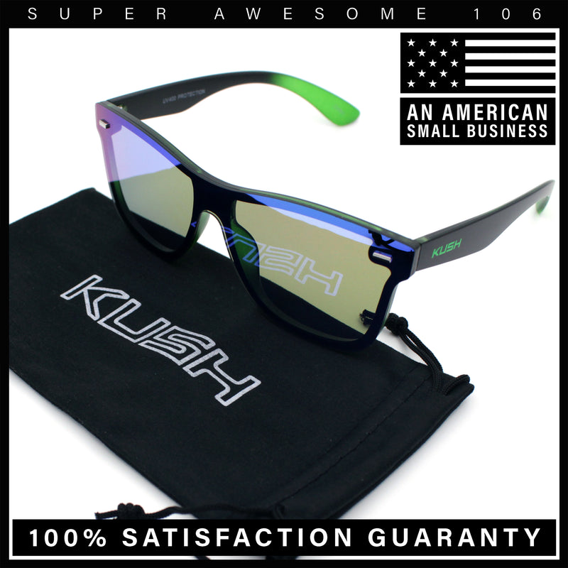 Kush Premium Mens Shield Horn Rim Mirror Lens Sunglasses