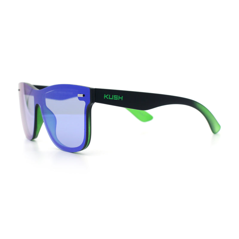 Kush Premium Mens Shield Horn Rim Mirror Lens Sunglasses
