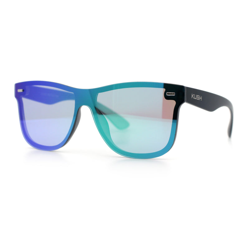 Kush Premium Mens Shield Horn Rim Mirror Lens Sunglasses