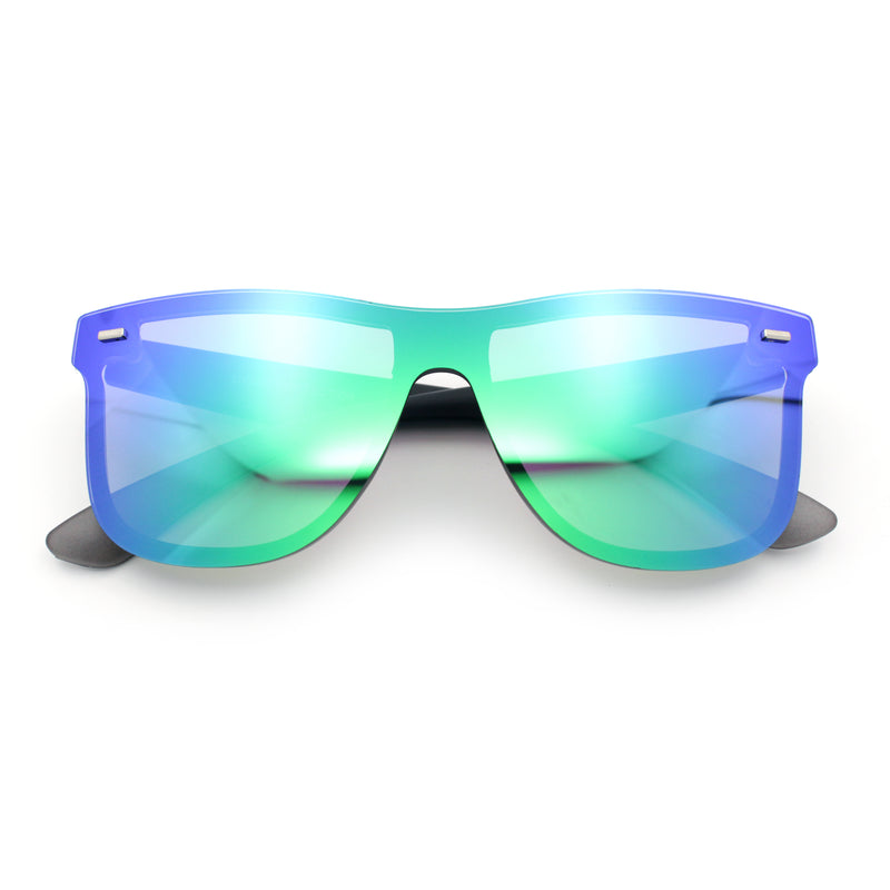 Kush Premium Mens Shield Horn Rim Mirror Lens Sunglasses