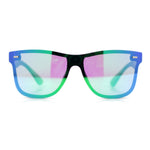 Kush Premium Mens Shield Horn Rim Mirror Lens Sunglasses