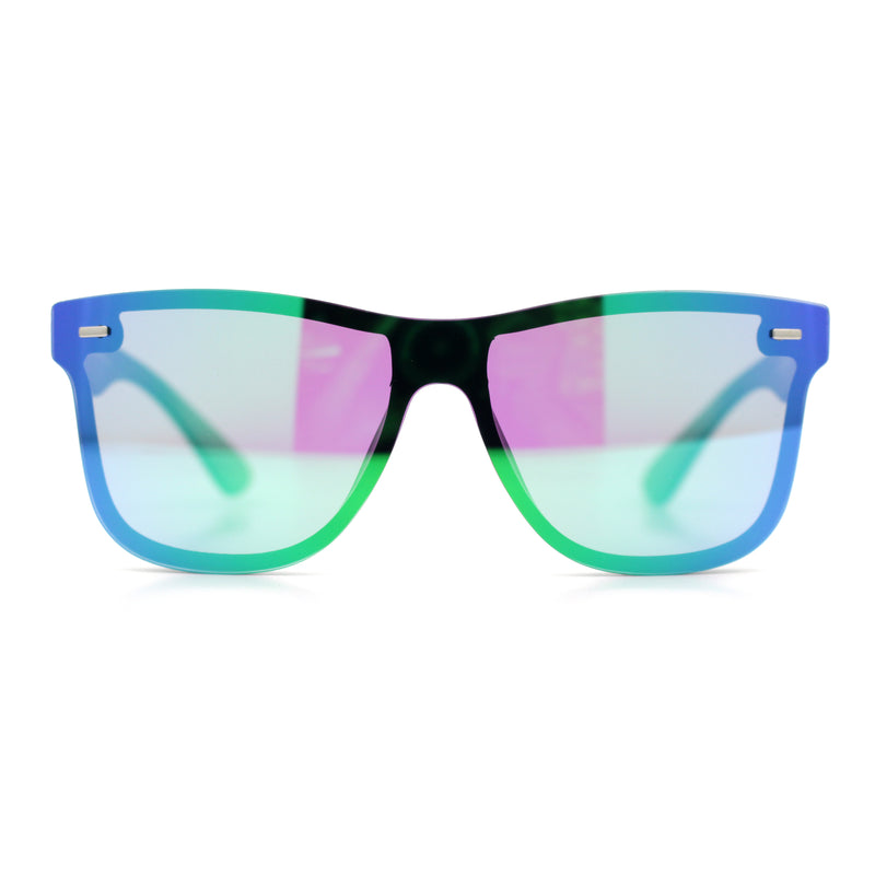 Kush Premium Mens Shield Horn Rim Mirror Lens Sunglasses