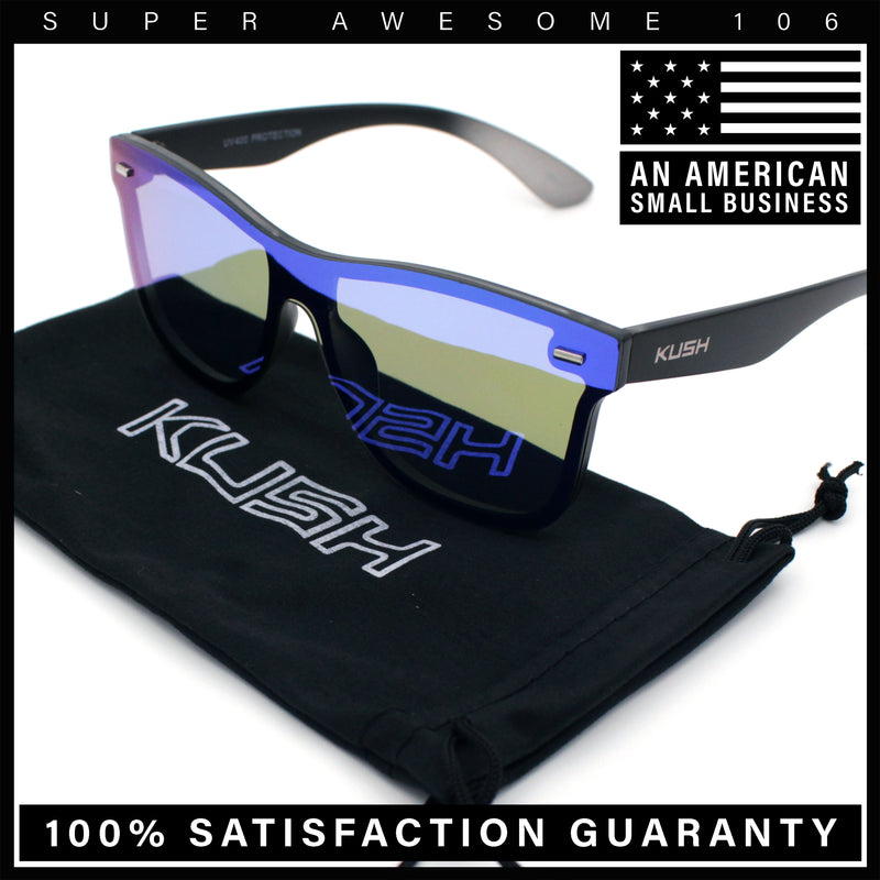 Kush Premium Mens Shield Horn Rim Mirror Lens Sunglasses