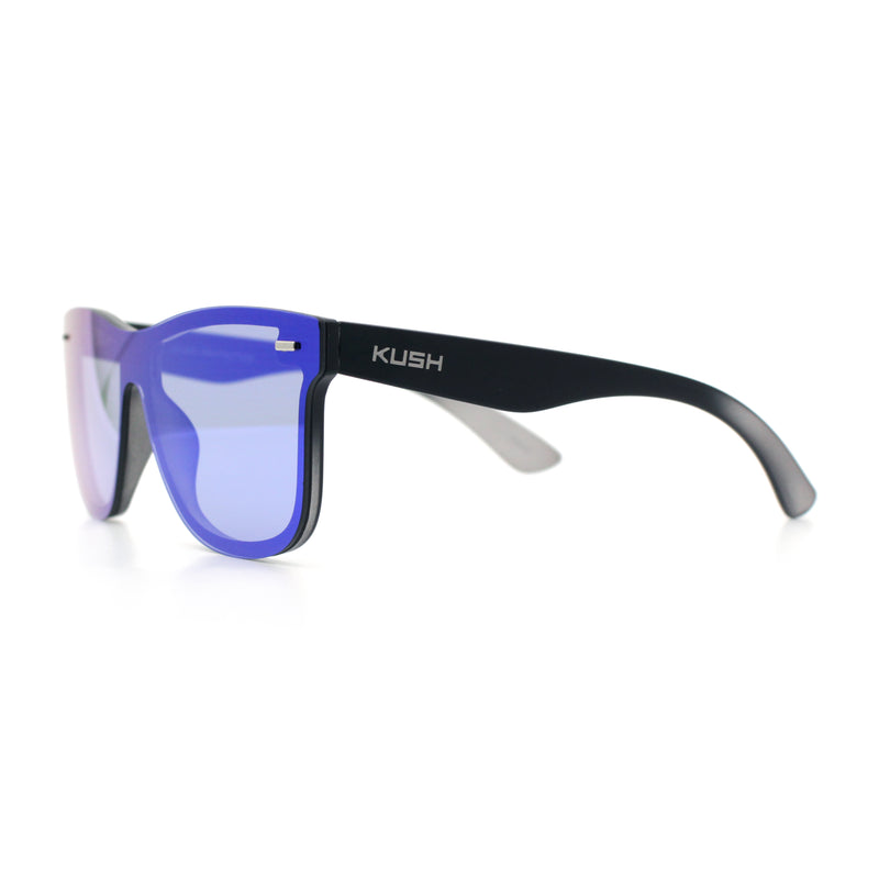 Kush Premium Mens Shield Horn Rim Mirror Lens Sunglasses