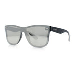 Kush Premium Mens Shield Horn Rim Mirror Lens Sunglasses