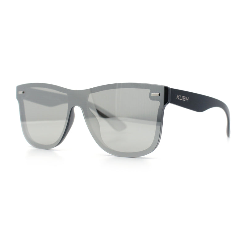 Kush Premium Mens Shield Horn Rim Mirror Lens Sunglasses