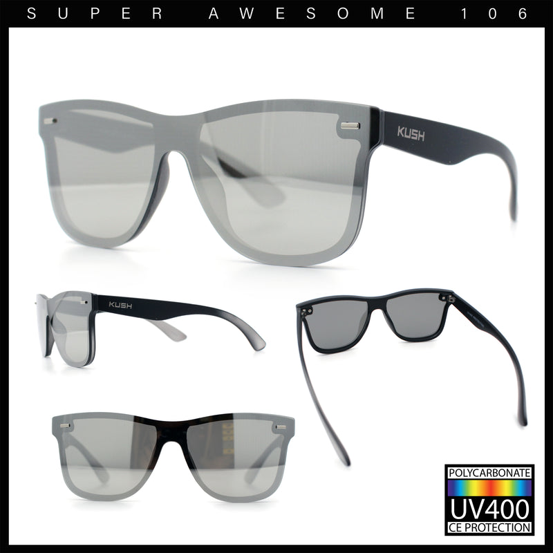 Kush Premium Mens Shield Horn Rim Mirror Lens Sunglasses