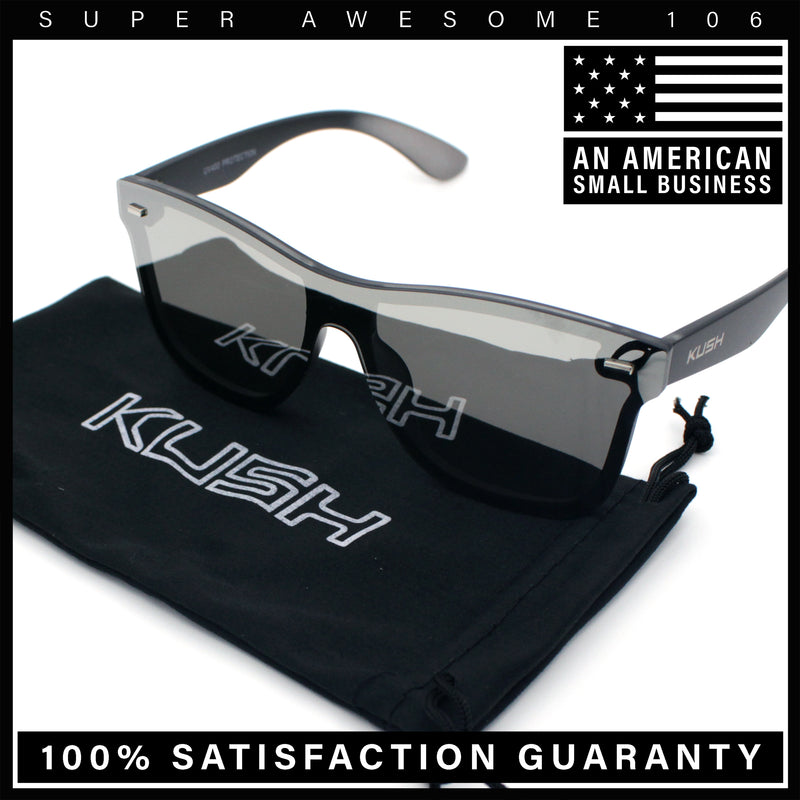 Kush Premium Mens Shield Horn Rim Mirror Lens Sunglasses