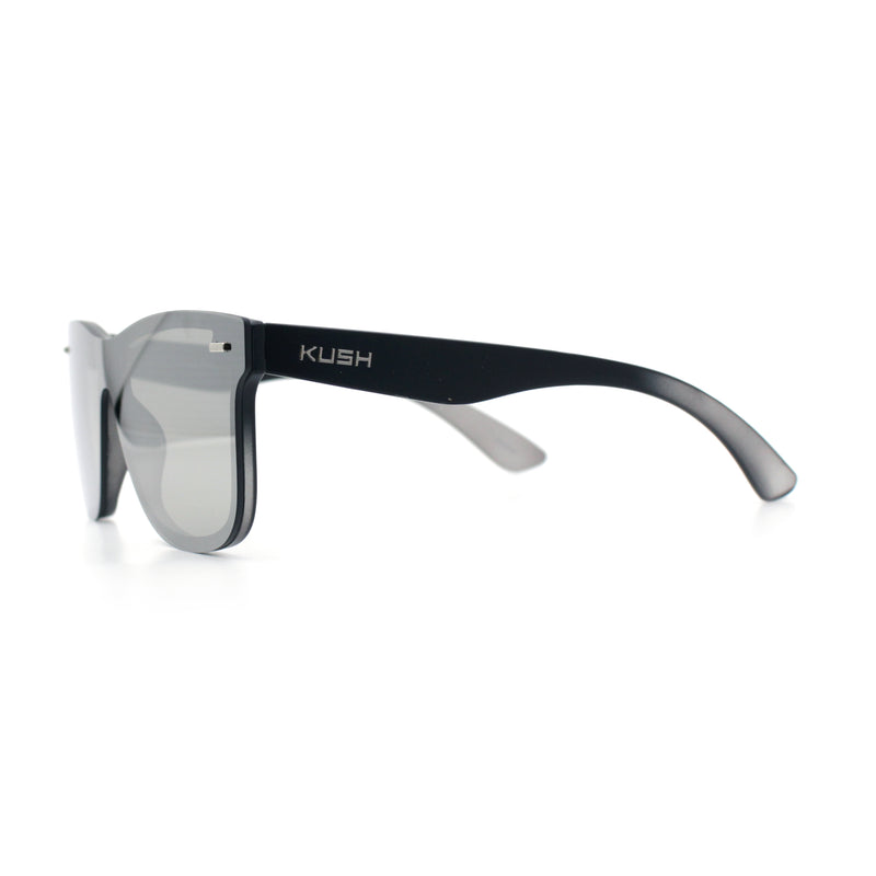 Kush Premium Mens Shield Horn Rim Mirror Lens Sunglasses