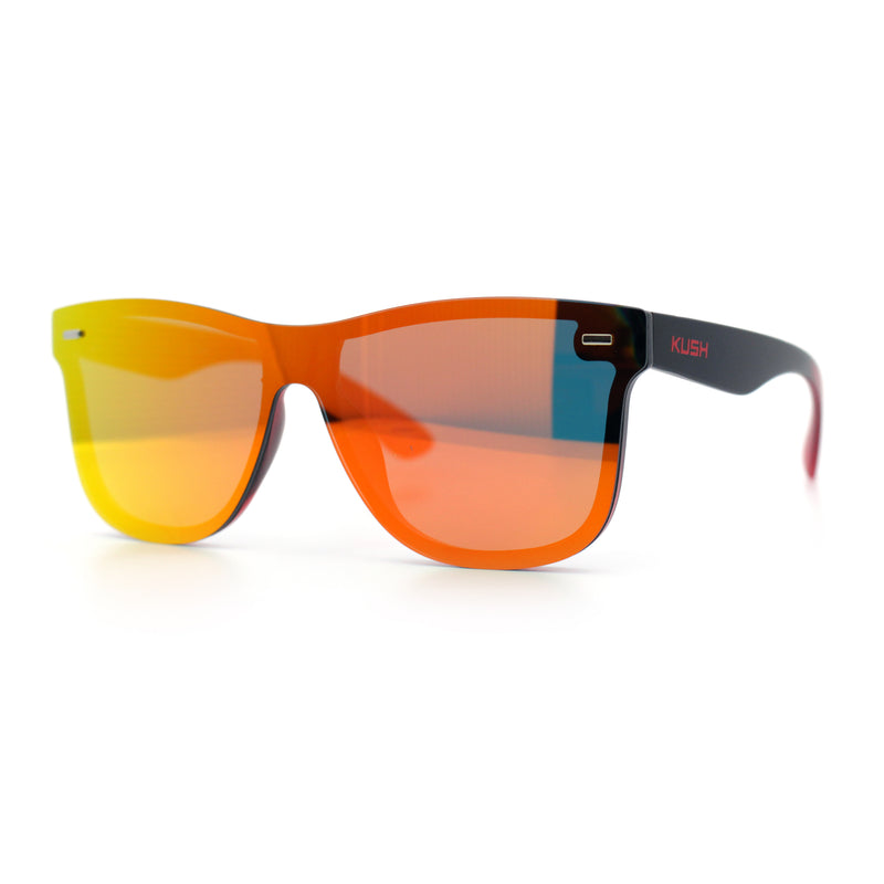 Kush Premium Mens Shield Horn Rim Mirror Lens Sunglasses