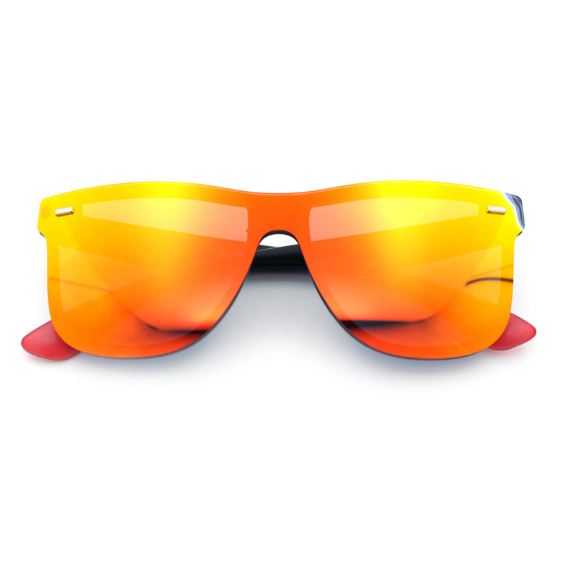 Kush Premium Mens Shield Horn Rim Mirror Lens Sunglasses
