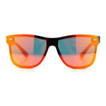 Kush Premium Mens Shield Horn Rim Mirror Lens Sunglasses
