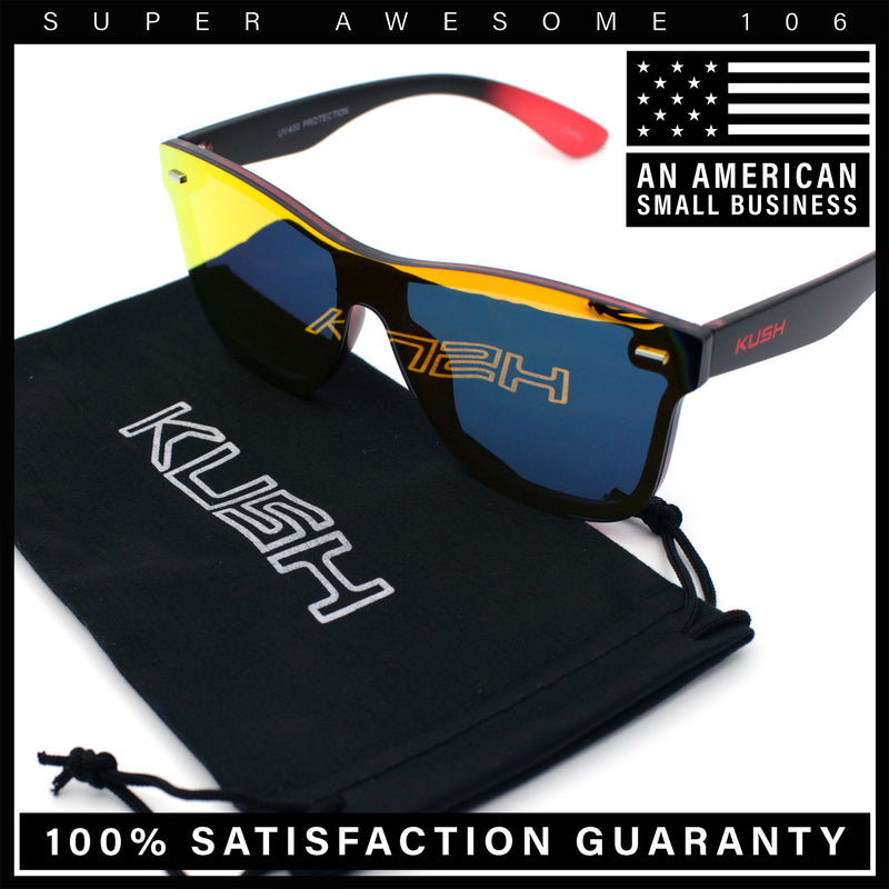 Kush Premium Mens Shield Horn Rim Mirror Lens Sunglasses