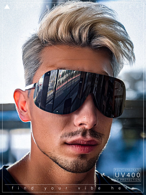 Extra Oversized Curved Shield Robotic 80s Sport Sunglasses