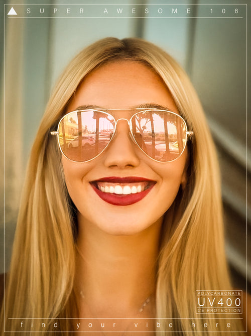 Pink Mirror Rose Gold Spring Hinge Iconic Teardrop Officer Cop Shade Sunglasses