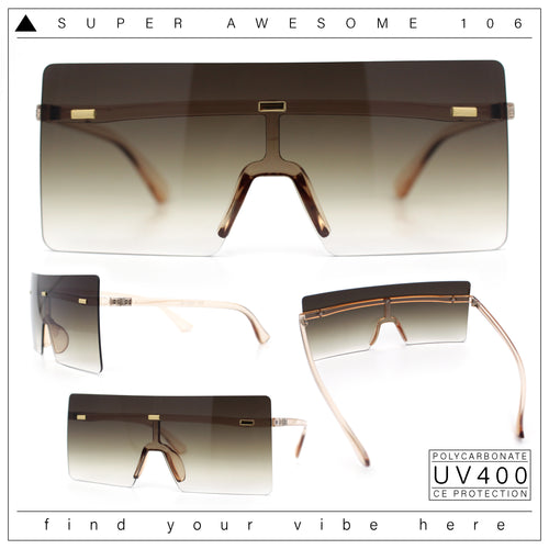 Oversize Rimless Shield Square Rectangle Large Sunglasses