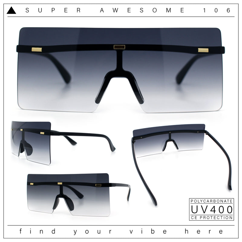 Oversize Rimless Shield Square Rectangle Large Sunglasses