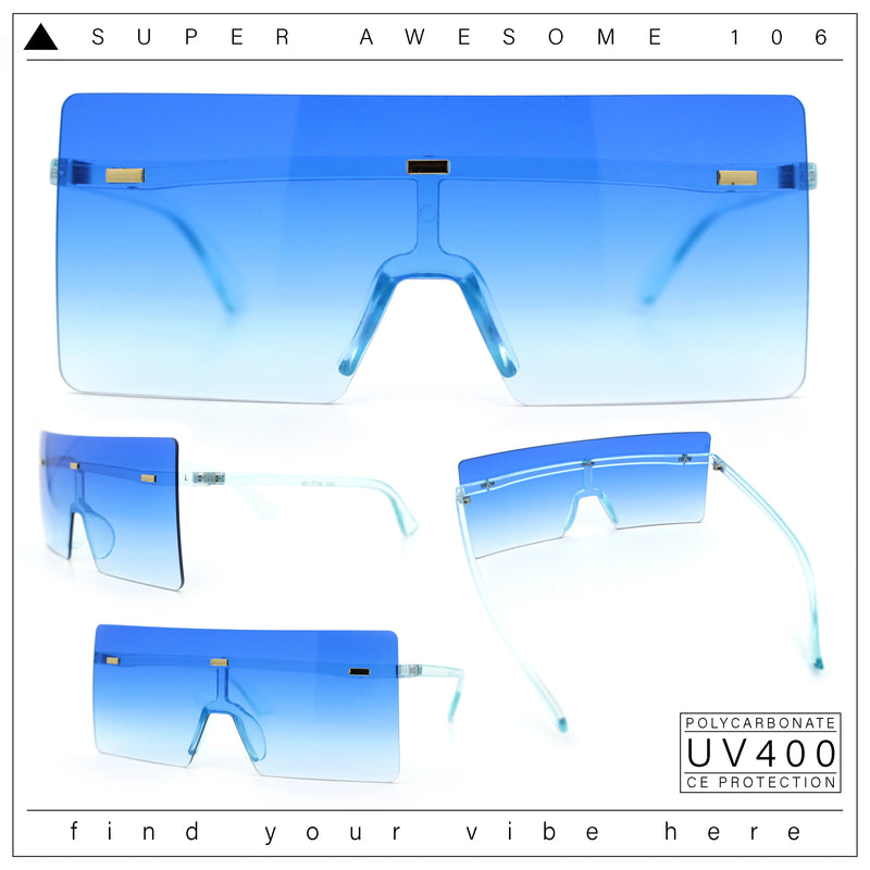 Oversize Rimless Shield Square Rectangle Large Sunglasses