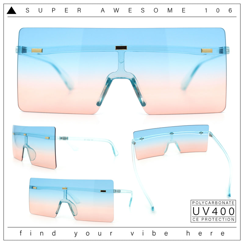 Oversize Rimless Shield Square Rectangle Large Sunglasses