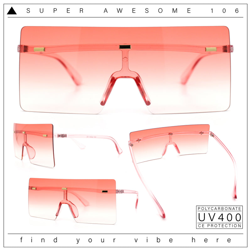 Oversize Rimless Shield Square Rectangle Large Sunglasses