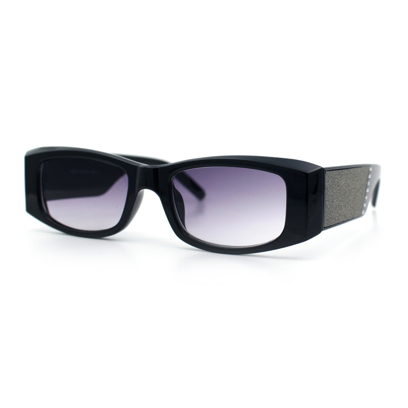 Womens Sparkly Glitter Thick Arm Slim Rectangle Sunglasses