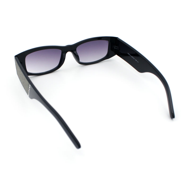 Womens Sparkly Glitter Thick Arm Slim Rectangle Sunglasses