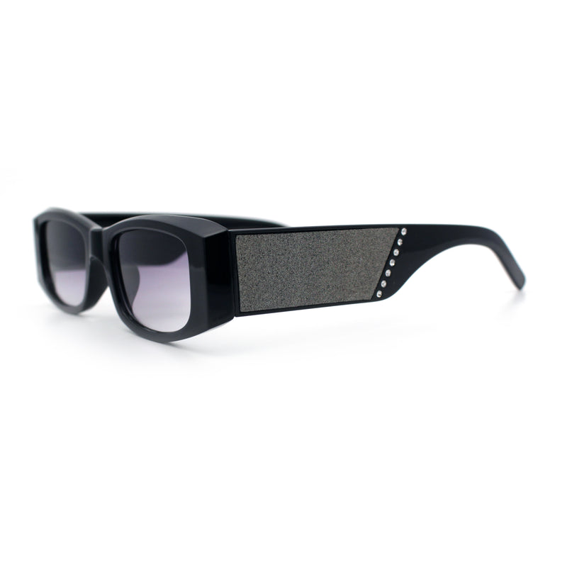 Womens Sparkly Glitter Thick Arm Slim Rectangle Sunglasses