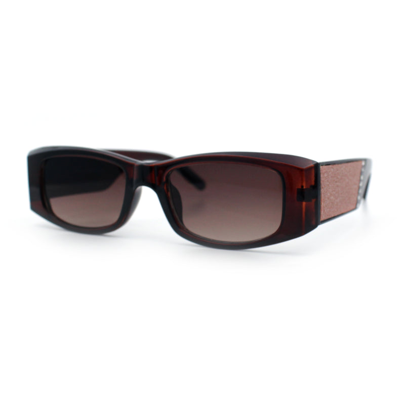 Womens Sparkly Glitter Thick Arm Slim Rectangle Sunglasses