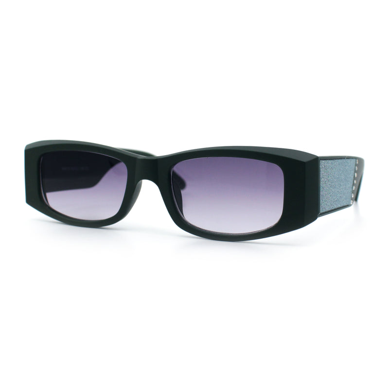 Womens Sparkly Glitter Thick Arm Slim Rectangle Sunglasses