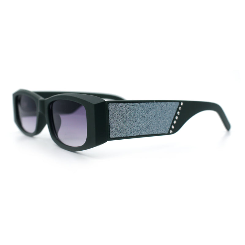 Womens Sparkly Glitter Thick Arm Slim Rectangle Sunglasses