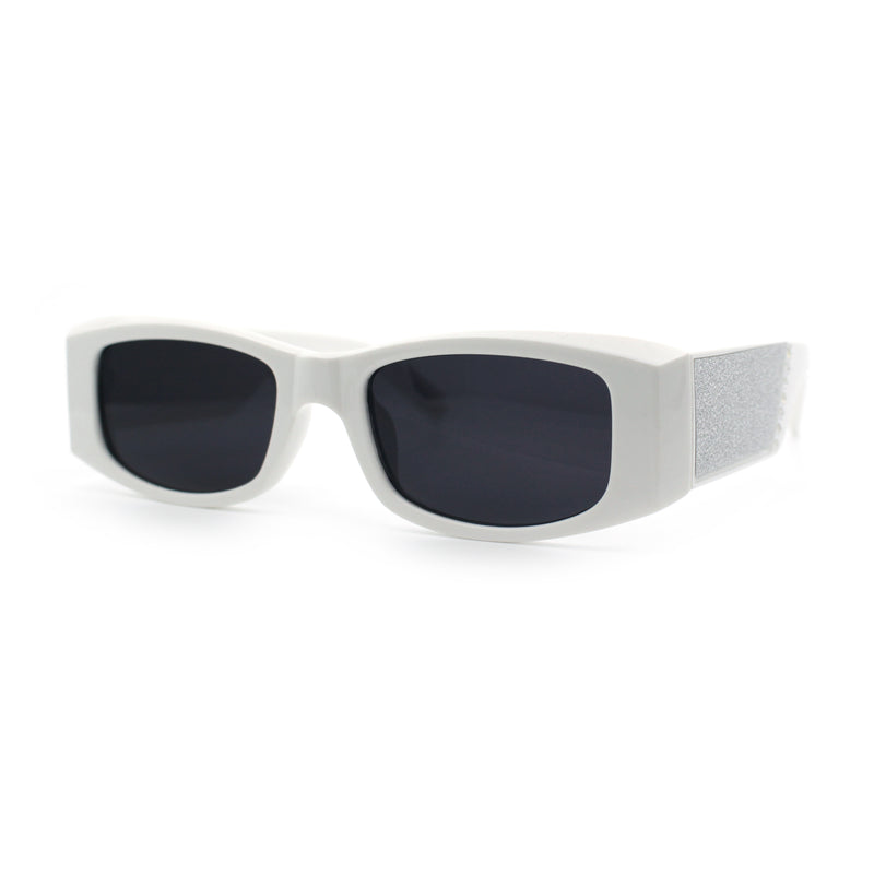 Womens Sparkly Glitter Thick Arm Slim Rectangle Sunglasses