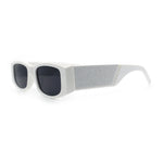 Womens Sparkly Glitter Thick Arm Slim Rectangle Sunglasses