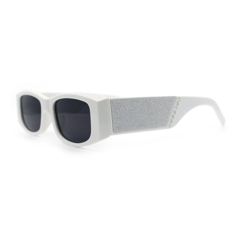 Womens Sparkly Glitter Thick Arm Slim Rectangle Sunglasses