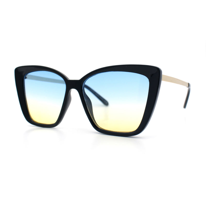 Womens Oversized Cat Eye Chic Metal Arm Plastic Sunglasses