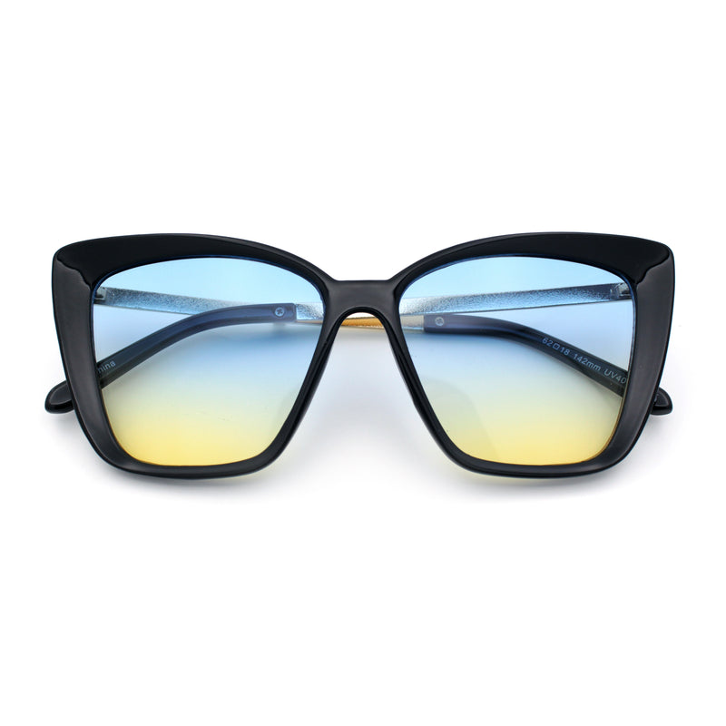 Womens Oversized Cat Eye Chic Metal Arm Plastic Sunglasses
