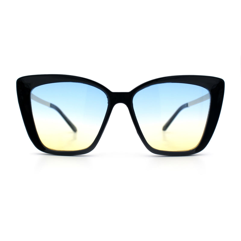 Womens Oversized Cat Eye Chic Metal Arm Plastic Sunglasses