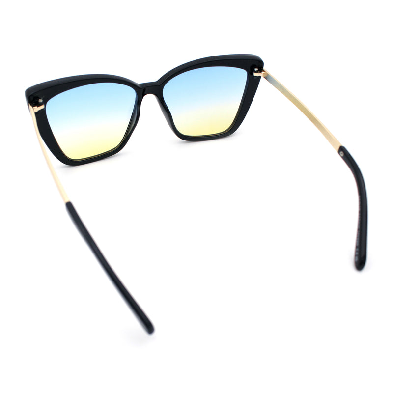 Womens Oversized Cat Eye Chic Metal Arm Plastic Sunglasses