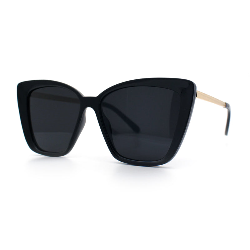 Womens Oversized Cat Eye Chic Metal Arm Plastic Sunglasses