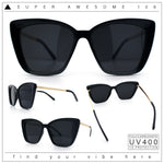 Womens Oversized Cat Eye Chic Metal Arm Plastic Sunglasses