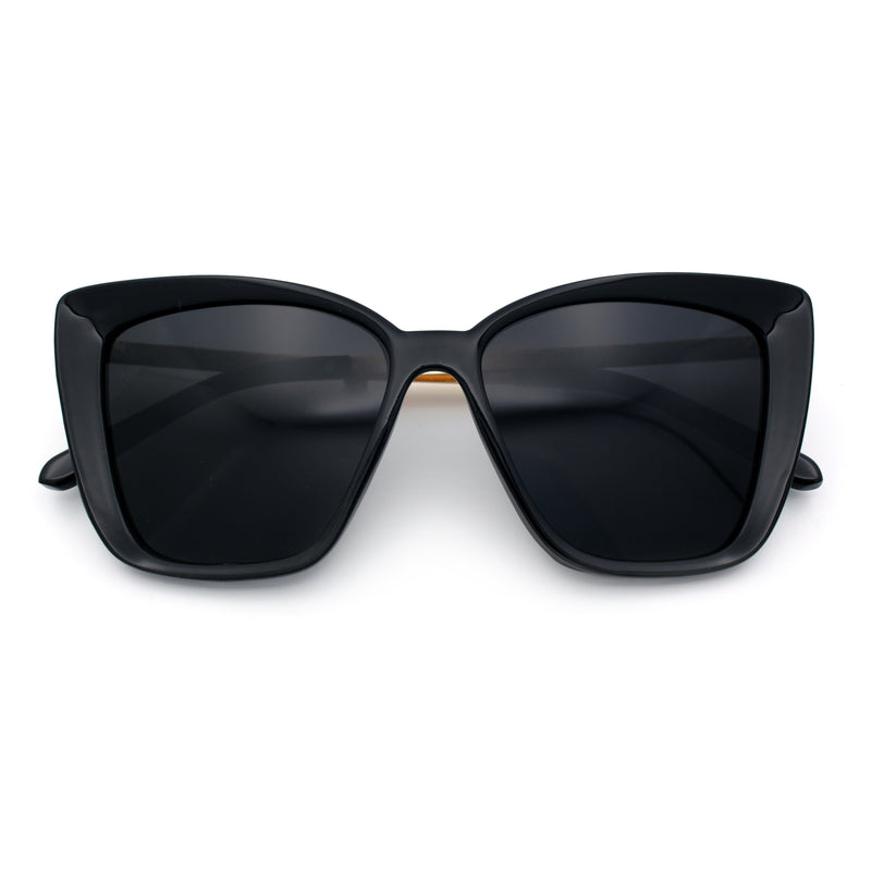 Womens Oversized Cat Eye Chic Metal Arm Plastic Sunglasses