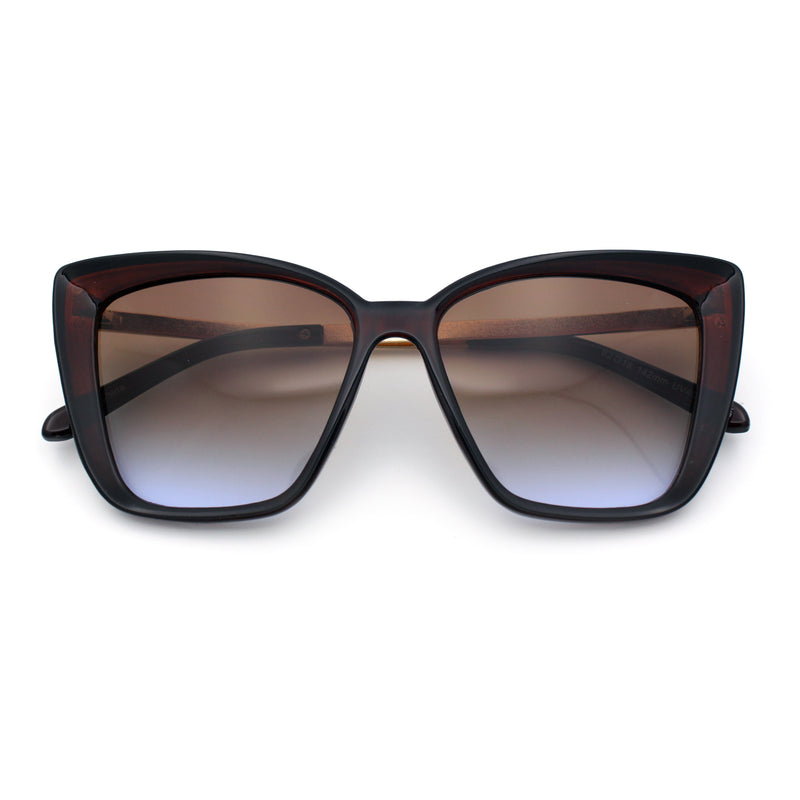 Womens Oversized Cat Eye Chic Metal Arm Plastic Sunglasses