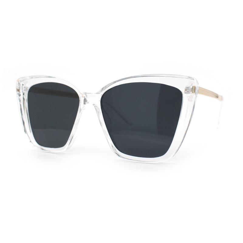 Womens Oversized Cat Eye Chic Metal Arm Plastic Sunglasses