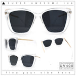 Womens Oversized Cat Eye Chic Metal Arm Plastic Sunglasses