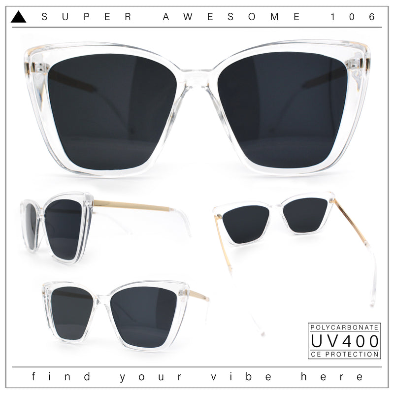 Womens Oversized Cat Eye Chic Metal Arm Plastic Sunglasses