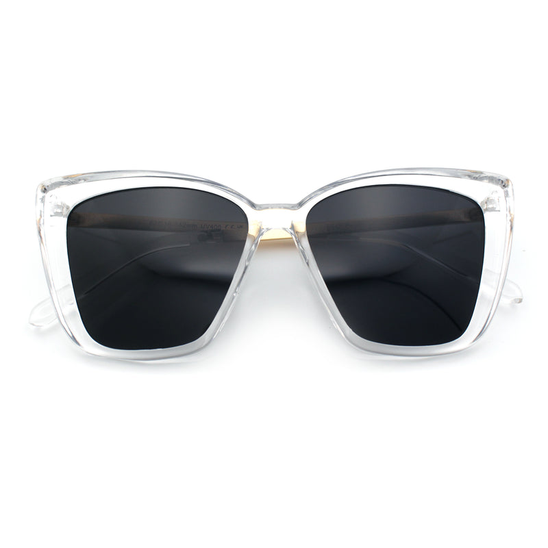 Womens Oversized Cat Eye Chic Metal Arm Plastic Sunglasses